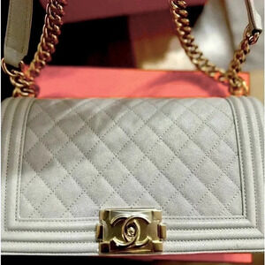 CHANEL New full set Chanel Grey hard to find color medium boy bag